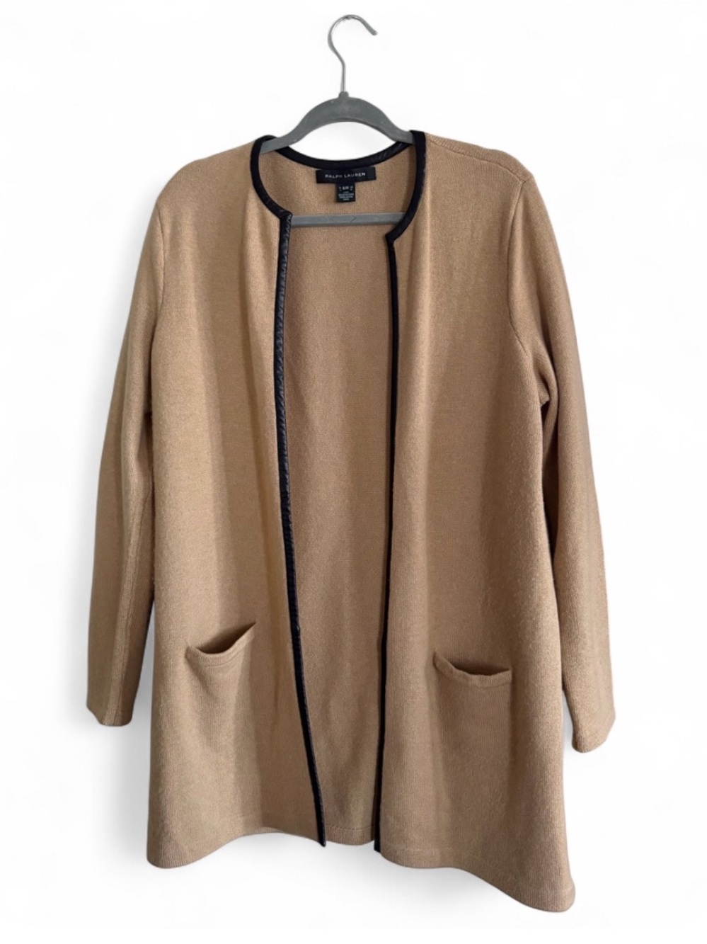 Ralph Lauren Black Label 100% Cashmere Cardigan Leather Trim XL - Picture 2 of 6